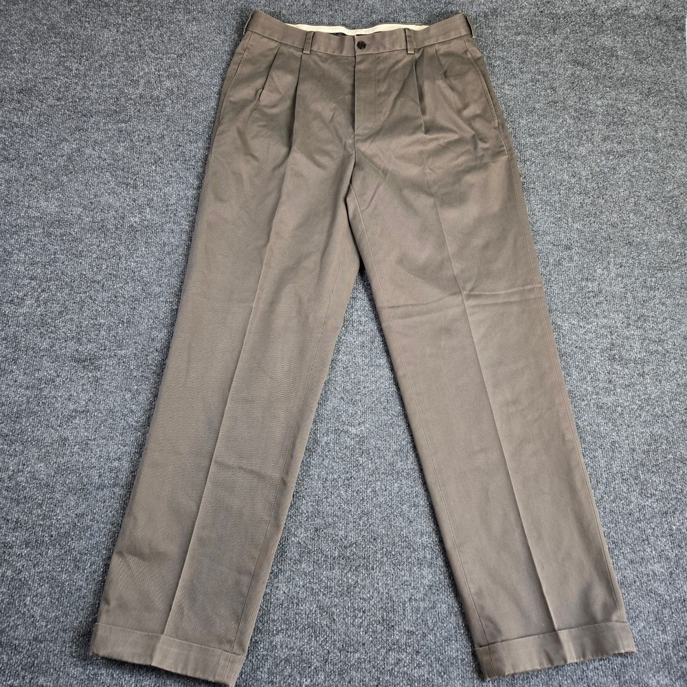 Brooks Brothers Pants Mens 35x33 Brown Tan Advantage Chino Elliot Pleated Cuffed - Picture 2 of 13